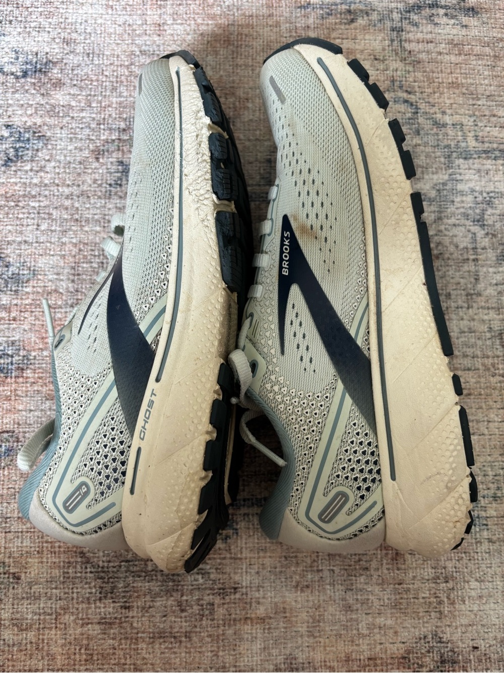 Brooks Ghost Running Shoes - Beige with Teal/Navy Accents - Picture 12 of 14